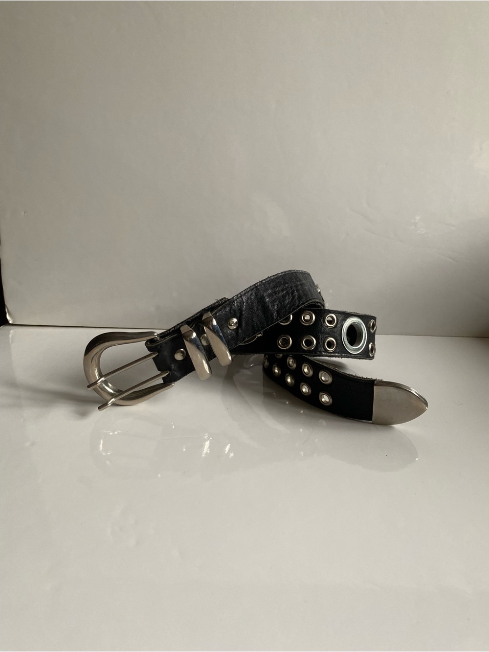 Vintage PEPE’S Black Grommet  Leather Belt